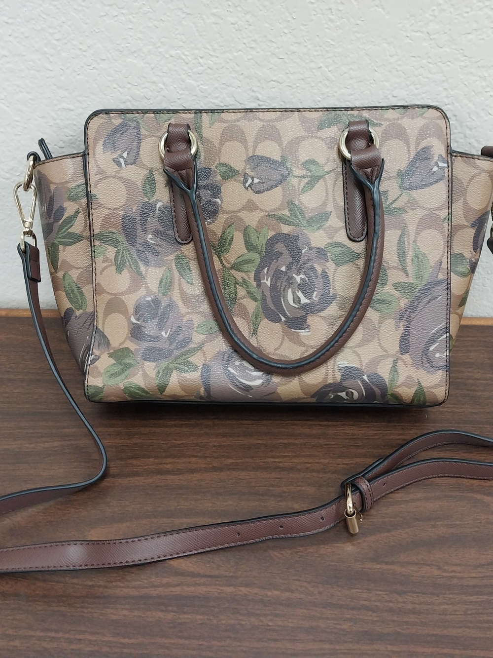 COACH Signature Floral Mini Satchel in Brown - Picture 5 of 7